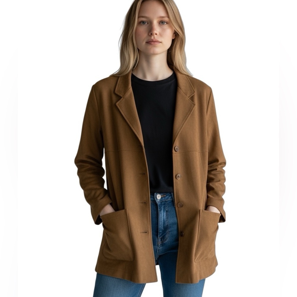 Synari Faux Suede Blazer Oversized Rustic Brown